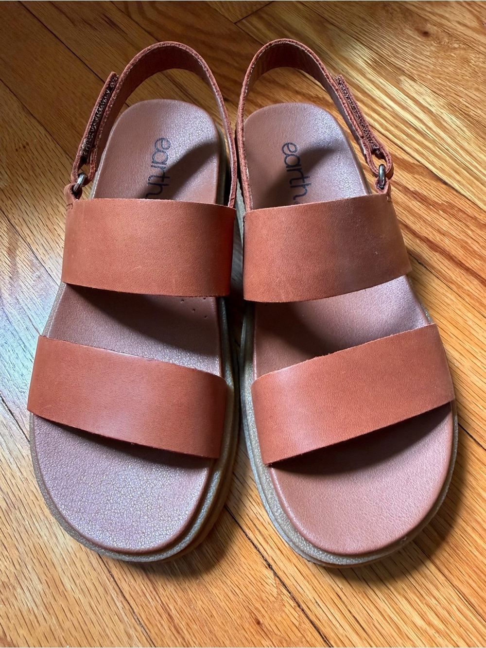 Earth Women's Brown Leather Double Strap Slingback Sandals